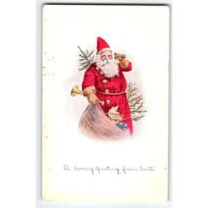 Christmas Postcard A Loving Greeting Santa Claus Candlestick Telephone Fairman